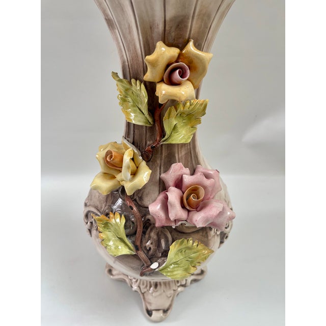 Capodimonte Tall Vintage Capodimonte Porcelain Floral Vase, Made in Italy For Sale - Image 4 of 10