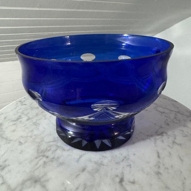 1980s Cobalt Cut-to-Clear Centerpiece Set For Sale In Providence - Image 6 of 11