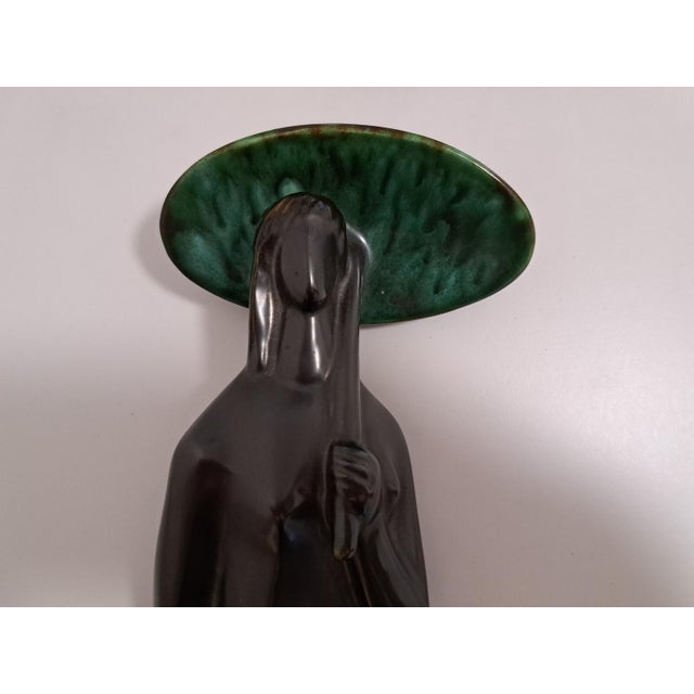 Mid-Century Modern Mid-Century Ceramic Wall Sculpture "Woman With Umbrella" by Jitka Forejtová for Keramo Kostelec – Czechoslovakia, 1960s (Brussels Style) For Sale - Image 3 of 12
