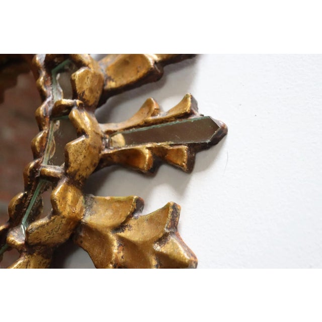 Wood Petite Italian Vintage Giltwood "Sunburst" Decorative Wall Mirror For Sale - Image 7 of 12