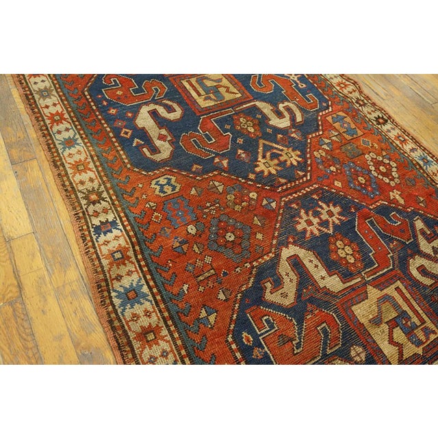 1900s Red Geometric Antique Caucasian Chondzoresk Kazak Rug 3' 6"x7' 9" Handknotted Wool Carpet For Sale - Image 9 of 18
