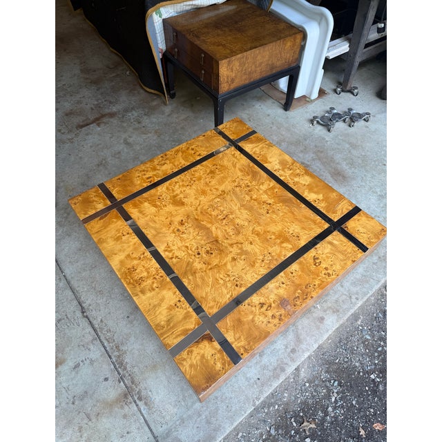 Orange Milo Baughman Attr Burlwood & Chrome Floating Coffee Table Vintage Mid Century For Sale - Image 8 of 12