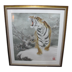 Chinese Framed Original Tiger Ink Painting