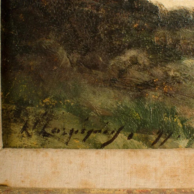 Green Henri-Joseph Harpignies (French 1819-1916) "Lonely Church" Oil on Canvas Signed and Dated '11 For Sale - Image 8 of 10