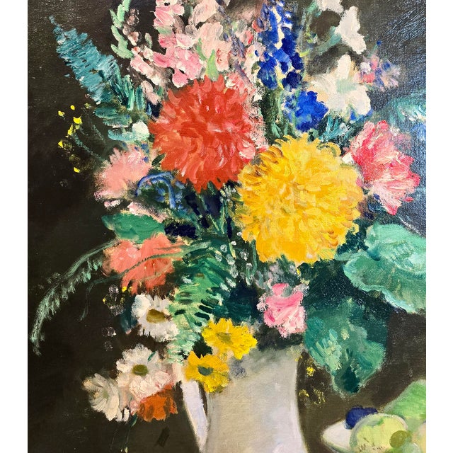 1930s François Gall -Bouquet of Flower & a Fruits Bowl -1930s Still Life Oil Painting For Sale - Image 5 of 10