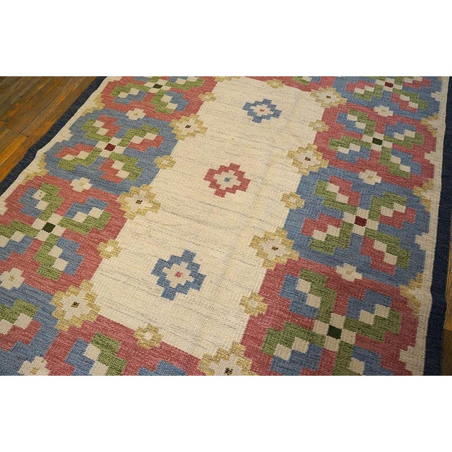 1960s Ivory Geometric Vintage Swedish Scandinavian Flat Weave Kilim Rug 5'9" X 8' by Judith Johansson Wool Carpet For Sale - Image 4 of 7