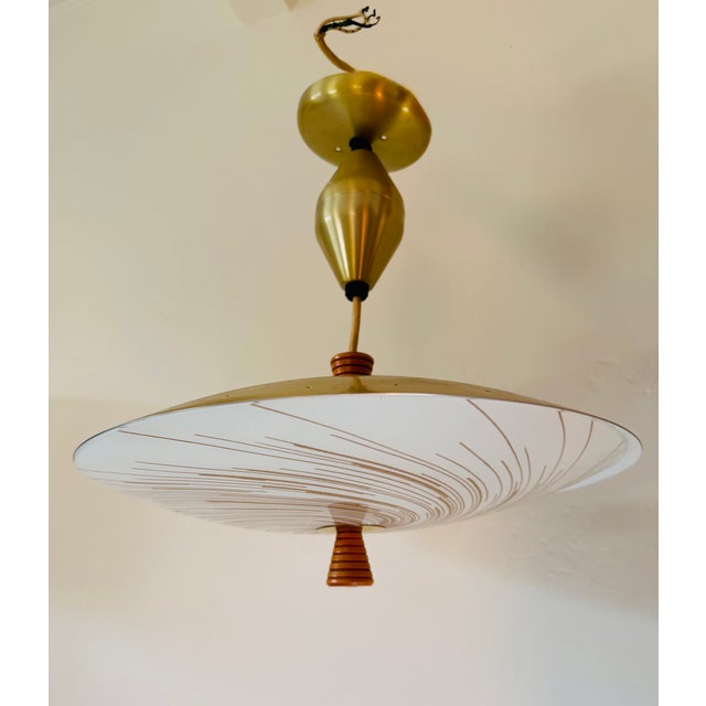 Wood Mid Century Pull Down Pendant Light Fixture For Sale - Image 7 of 8