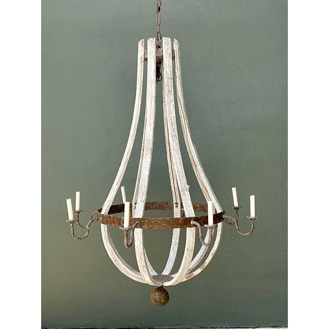 Vintage Rustic Wood and Metal Chandelier For Sale - Image 9 of 12