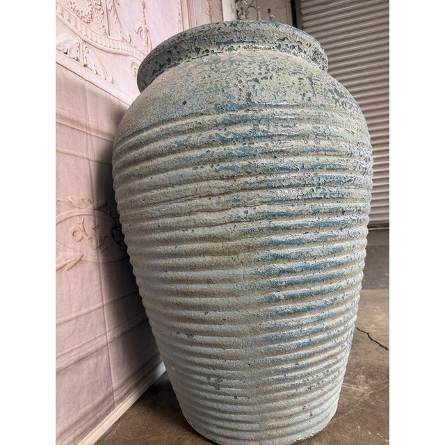 Pair of Antique Weathered Terracotta Garden Urns With Blue Patina For Sale In Los Angeles - Image 6 of 12