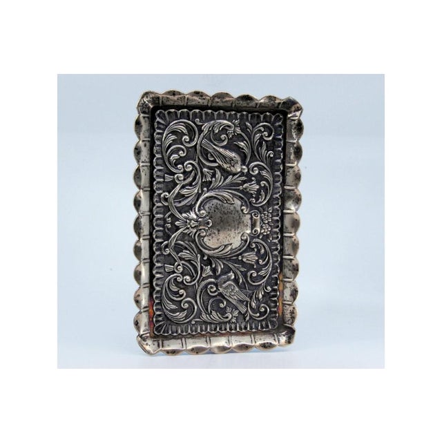 Flowers, Birds and Mask Embossed Silver Tray with Wavy Edge For Sale - Image 5 of 9