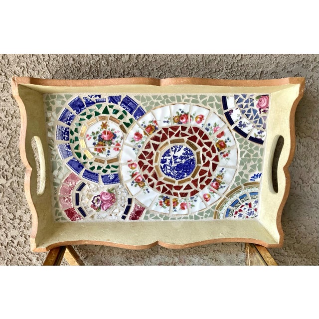 Circa 2000 Handcrafted Pottery Tesserae Mosaic Serving Tray With Cut-Out Side Handles For Sale - Image 12 of 12