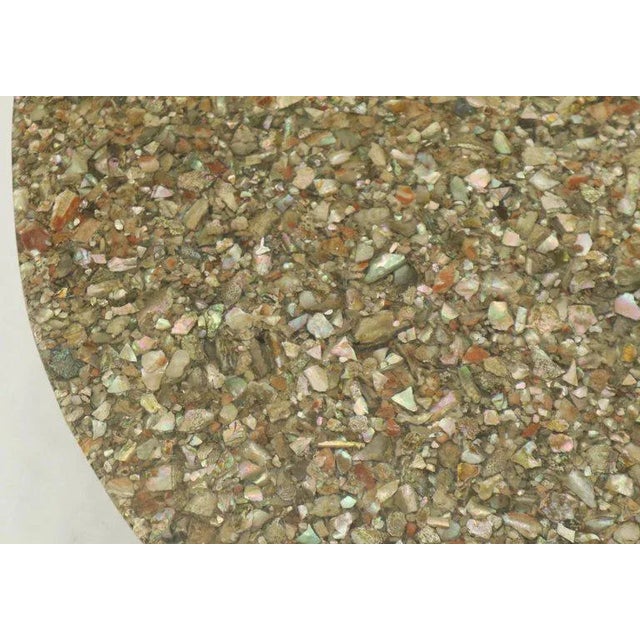 1970s Wrought Iron Base Abalone Composite Round Top Coffee Table For Sale - Image 5 of 9