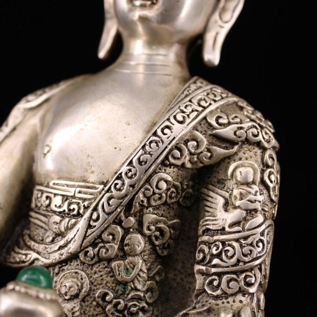 Late 19th Century Late 19th Century Silver-Gilt Bronze Amitayus Buddha Statue, 1.6kg For Sale - Image 5 of 9
