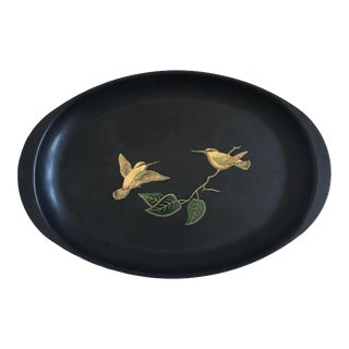 Mid 20th Century Mid-Century Modern Couroc Inlaid Hummingbirds Resin Oval Plate Tray For Sale