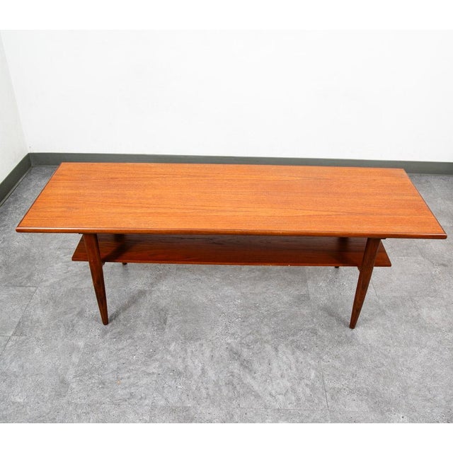 Mid-Century Modern 1960s Mid Century Danish Modern Coffee Table Solid Teak Vintage Surfboard Shelf Retro For Sale - Image 3 of 12