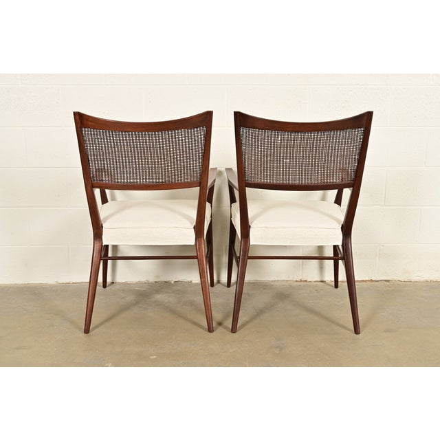 Paul McCobb Irwin Collection Mid-Century Modern Sculpted Walnut Cane Back Armchairs, Newly Refinished For Sale - Image 11 of 12