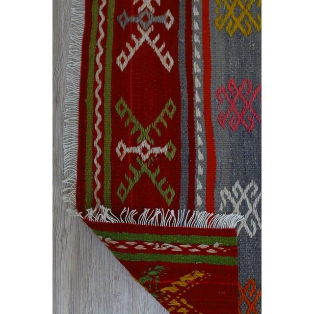 1960s Tribal Turkish Embroidered Flatweave Colorful Kilim Rug For Sale - Image 9 of 11