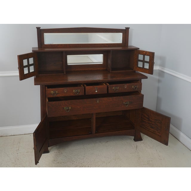 Mission Antique Limbert Style Mission Oak Sideboard W. Mirror For Sale - Image 3 of 18