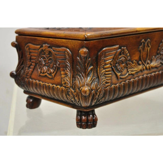 Late 20th Century Late 20th Century French Empire Rococo Style Carved Mahogany Paw Foot Jewelry Vanity Trinket Box For Sale - Image 5 of 12