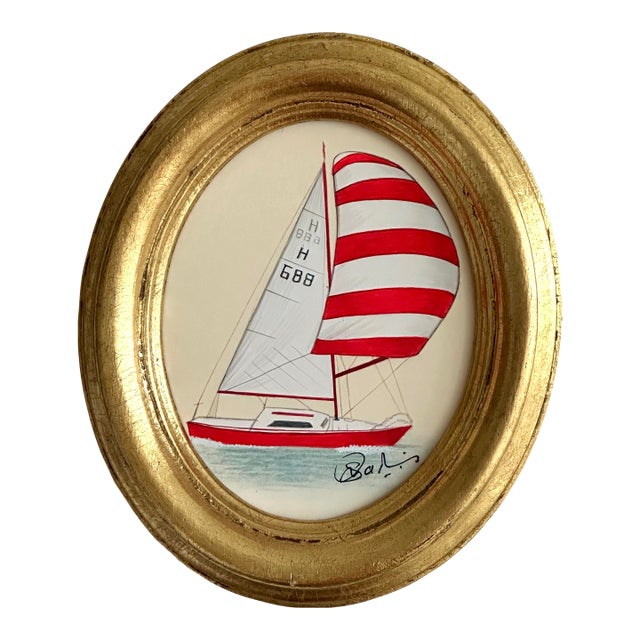 Original Hand-Painted Sailboat Painting, Framed For Sale