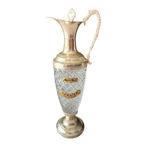 1960s Mid Century Italian Garnier Liqueur Decanter - Ornate Silver & Cut Glass Cruet - Hollywood Regency Barware - Vintage French Liqueur Jug