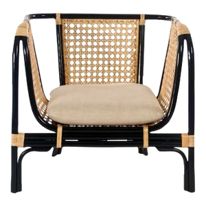 Matthew Izzo Home - Quay Black Bamboo and Tan Rattan Lounge Chair With Cream Cushion