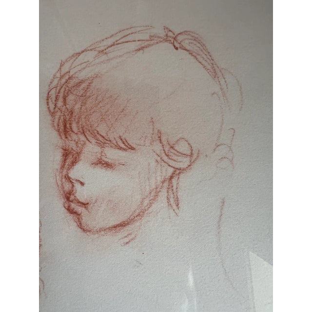 Philippe Moretti, Three Children, Original Sanguine Drawing, 1979 For Sale - Image 6 of 9