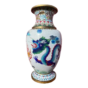 Vintage Mid Century Chinese Cloisonné Enamel on Brass Dragon Vase