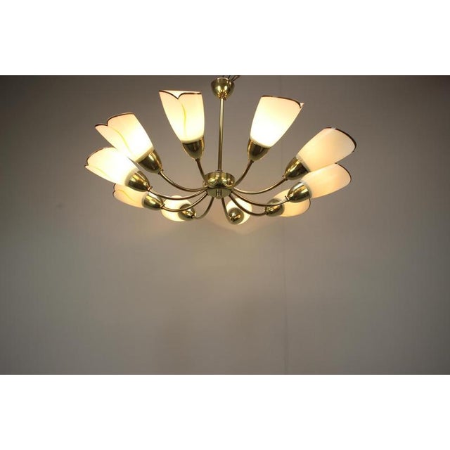 Mid-Century Modern Czechoslovak Brass and Glass 10-Arm Chandelier, 1960s For Sale - Image 10 of 15