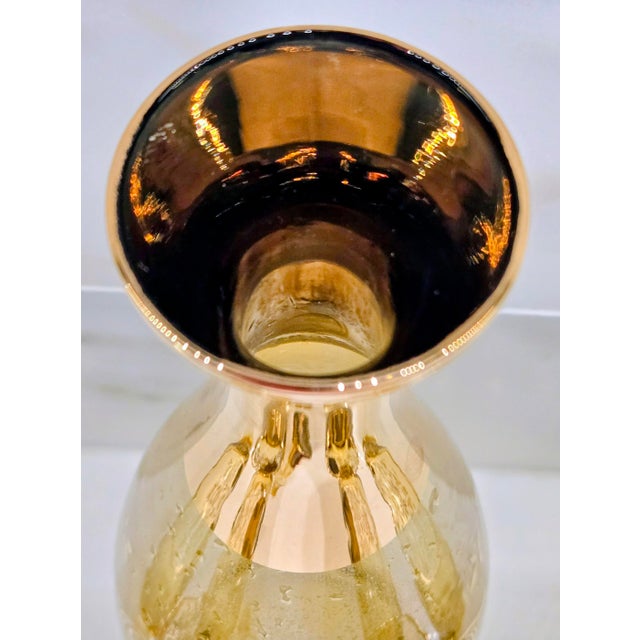 Vintage Italian Murano Tre Fuochi Amber Glass Decanter & 6 Cordial Glasses – 24k Gold Gilt, Hand-Painted High Enamel Flowers For Sale In Dallas - Image 6 of 12
