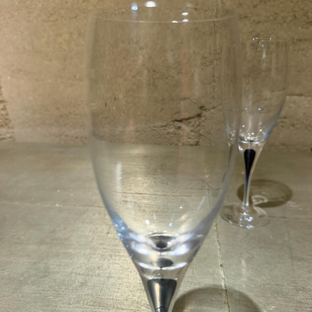 Transparent 1980s Orrefors Intermezzo Blue Wine Glass Blue Drop Erika Lagerbielke Sweden Set 2 For Sale - Image 8 of 13