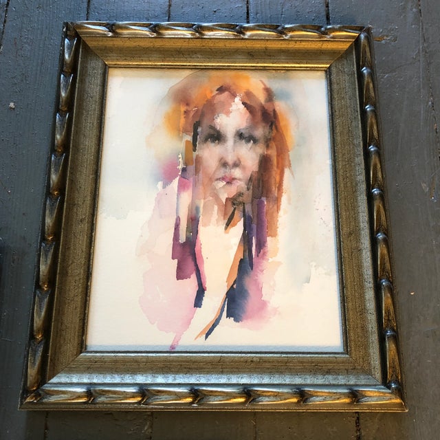 Gallery Wall Collection-3 Vintage 1970’s Portrait Watercolor Paintings Vintage Frames - Set of 3 For Sale - Image 4 of 6