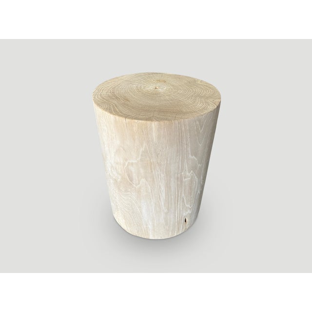 Andrianna Shamaris Cylinder Bleached Teak Wood Side Table or Stool For Sale - Image 4 of 5