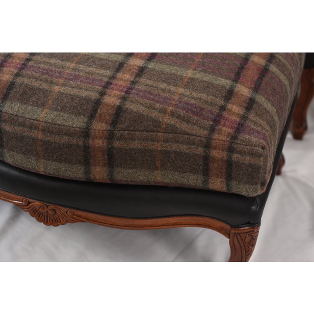 2020s Set of Ralph Lauren Wool and Leather on Oversized Vintage Louis XV Chairs and Ottoman For Sale - Image 5 of 17