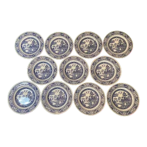 Wedgwood Antique Chinoiserie Blue Willow Shallow Bowls and Plates
