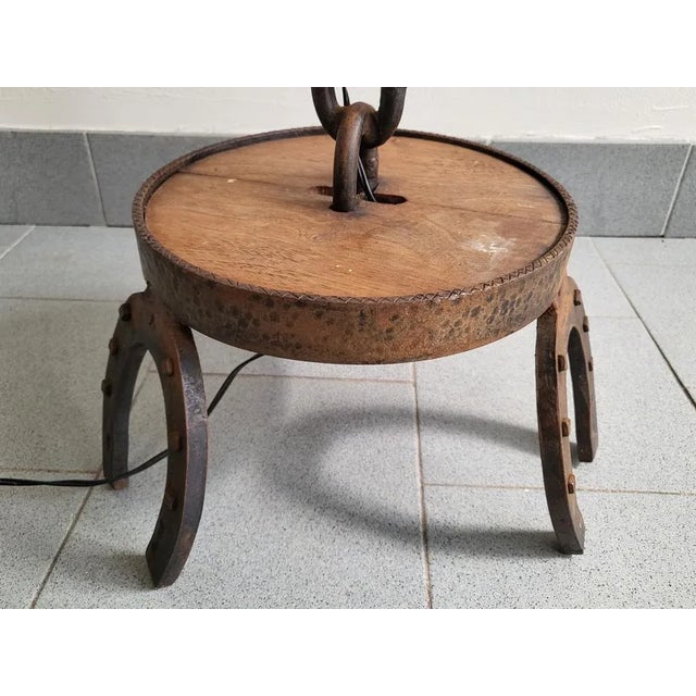 Vintage Brutalist Chain Floor Lamp in Steel & Wood, 1970s For Sale - Image 4 of 11