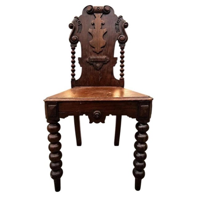 Late Victorian Carved Oak Hall Chair with Barley Twist Legs, 1890 For Sale - Image 11 of 11