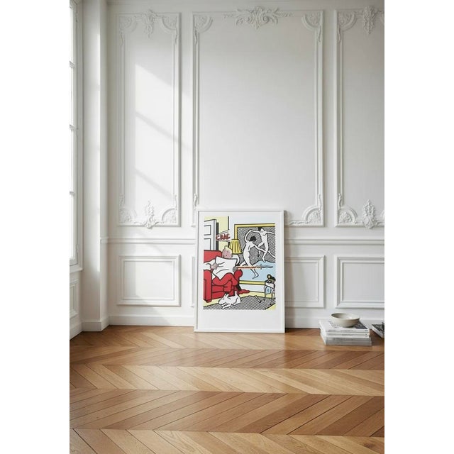 Official Roy Lichtenstein exhibition poster from the 1994-1995 Brussels retrospective. Tintin Reading (1993) reflects...