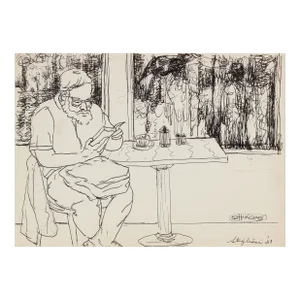 Monochromatic Cafe Scene 1981 Ink