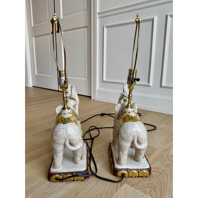 Ceramic Vintage Hollywood Regency Ceramic Elephant Table Lamps - Chinoiserie Style - a Pair For Sale - Image 7 of 8