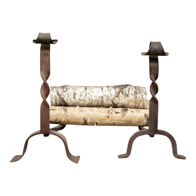 Antique Wrought Iron Andirons—A Pair For Sale