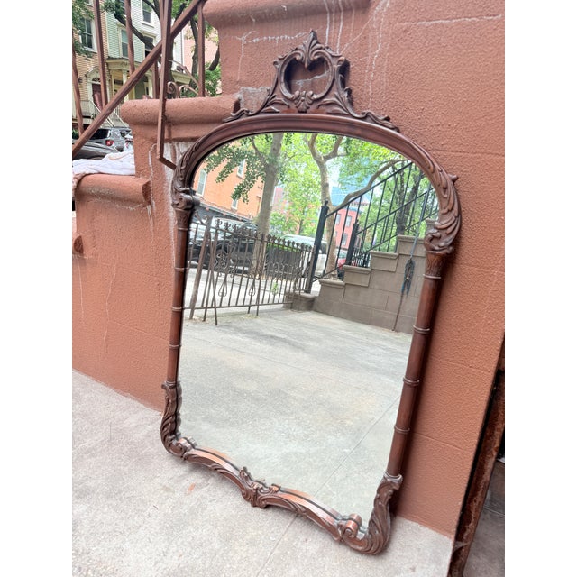Vintage French Rococo / Louis XV Style Vintage Carved Mahogany Wall Mirror For Sale - Image 9 of 10