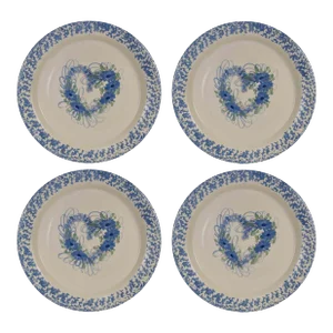 Mid 20th Century Hand Painted East Texas Pottery Spring Heart Dinner Plates - Set of 4