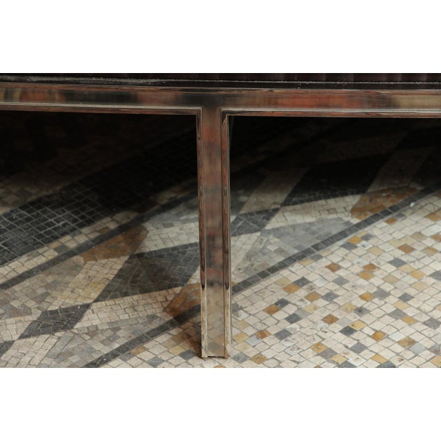 Metal Oversized Bench With Brown Satin Cushion For Sale - Image 7 of 7