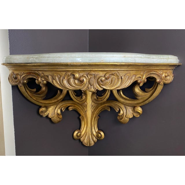 Carved Gilt Corner Console With Marble Top For Sale - Image 13 of 13