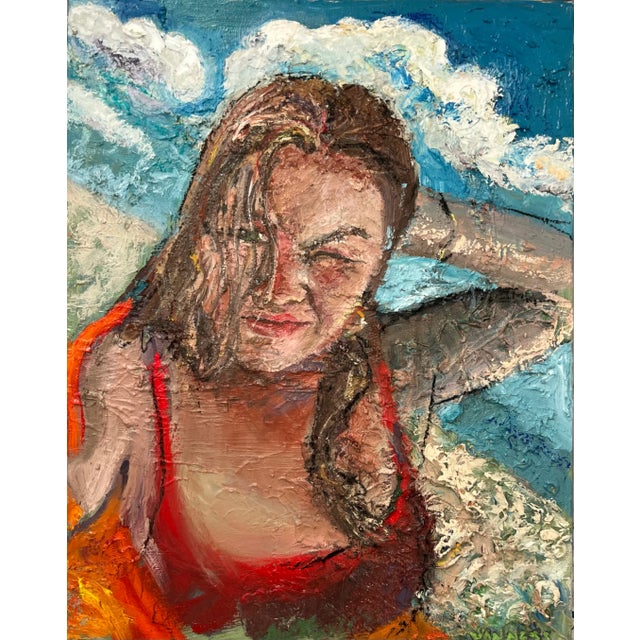 Wood “Beach Day”, Figurative Oil Painting, Portrait of a Girl, Coastal Art For Sale - Image 7 of 8
