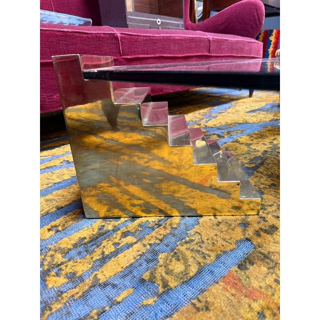 Glass Sculptural Coffee Table With Stepped Pedestal Bases For Sale - Image 4 of 8