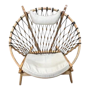 Late 20th Century Modern Round 'Snowshoe' Wood & Woven Rope Lounge Chair