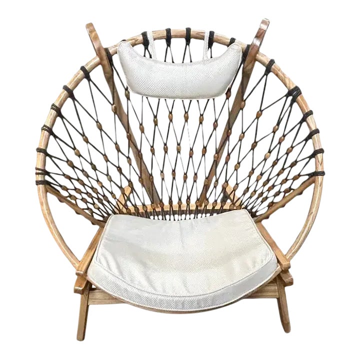 Modern Round 'Snowshoe' Wood & Woven Rope Lounge Chair Chairish