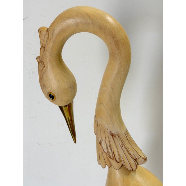 Pair Italian Hollywood Regency Carved Wood, Brass & Iron Heron Sculptures, C1980 For Sale - Image 10 of 11